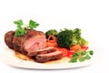 Carved roast beef and vegetables Royalty Free Stock Photo