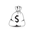 Carved silhouette flat icon, simple vector design. Money bag with US dollar sign. Royalty Free Stock Photo