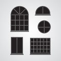 Carved silhouette flat icon, simple vector design. Set of classic glass windows for illustration of part of house, facade, decor Royalty Free Stock Photo