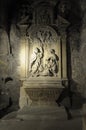 Carved stone alter with figurines in the crypt of Abbaye St-Victor, Marseille, Bouches-du-Rhone, Provence-Alpes-Cote d`Azur Royalty Free Stock Photo