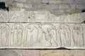 Carved stone with figures and animals, Abbaye St-Victor, Marseille, Bouches-du-Rhone, Provence-Alpes-Cote d`Azur Royalty Free Stock Photo