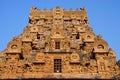 Carved stone Gopuram of the Brihadishvara Temple, Thanjavur, Tamil Nadu, India Royalty Free Stock Photo