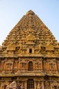 Carved stone Gopuram of the Brihadishvara Temple, Thanjavur, Tamil Nadu, India Royalty Free Stock Photo