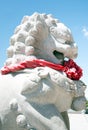 Carved stone lions standing in a Chinese temple. Royalty Free Stock Photo