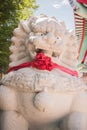 Carved stone lions standing in a Chinese temple. Royalty Free Stock Photo