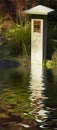 Carved stone marker in garden Royalty Free Stock Photo