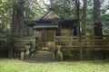 Carved stone monoliths at a Japanese shrine in Wakayama Prefecture in Japan.