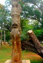 Carved Stone Pillar at Bharathi Park, Pondicherry, India