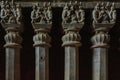 Carved stone pillars at Karla Caves, Lonavala, Pune, Maharashtra