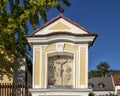 1772 carved stone relief crucifixion in Durnstein, Austria Royalty Free Stock Photo