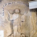 Carved stone sculpture of Jesus Christ inside Saint Simon the Tanner`s Hall.