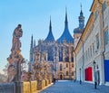 The stone statues against St Barbara Cathedral, Kutna Hora, Czech Republic Royalty Free Stock Photo