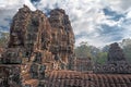 Carved stone towers in khmer style Royalty Free Stock Photo