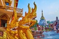 The five-headed gilt Naga serpent of Wat Buppharam, Chiang Mai, Thailand
