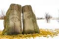 Carved viking priests statues near Skalholt Cathedral, Iceland