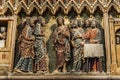 Carved wall with Apparition to the Apostles in the upper roomat Cathedrale Notre Dame de Paris in France Royalty Free Stock Photo