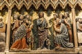 Carved wall with Appearance to the apostles and disciples at Galilee in Cathedrale Notre Dame de Paris, France Royalty Free Stock Photo