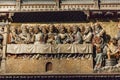 Carved wall with Last Supper at Cathedrale Notre Dame de Paris in France