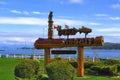 Port Hardy Welcome Sign with Johnstone Strait on Vancouver Island, British Columbia Royalty Free Stock Photo