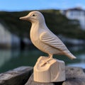 Intricately Detailed Wooden Bird Perched On Dock