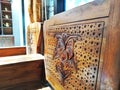 Carved wooden chairs with eye level view