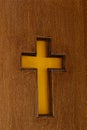 Carved wooden cross on a church door Royalty Free Stock Photo