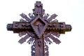 Carved Wooden Cross With Crucified Jesus Isolated