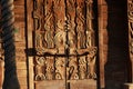 carved wooden doors of a fairy-tale house in a city park Russia Royalty Free Stock Photo