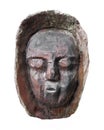 Carved wooden face isolated.