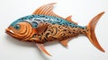 Carved Wooden Fish Statue: Precisionist Lines And Hyperrealistic Wildlife Portraits