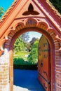 Carved wooden garden gate in Christchurch Botanic Garden