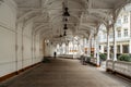 Carved wooden Market Colonnade,Trzni kolonada, with three mineral springs in historical centre of Karlovy Vary,Czech Republic. Royalty Free Stock Photo