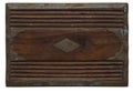 Carved wooden panel with distressed stained metal