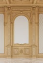 Carved wooden panels with a wooden ceiling. 3d rendering