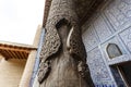 Carved wooden pillar of the Kuhna Ark citadel in Khiva, Uzbekistan, Asia Royalty Free Stock Photo