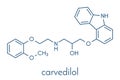 Carvedilol congestive heart failure drug molecule. Skeletal formula.