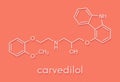 Carvedilol congestive heart failure drug molecule. Skeletal formula.