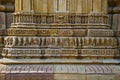 Carving details on outer wall of the Sun Temple. Built in 1026 - 27 AD during the reign of Bhima I of the Chaulukya dynasty, Modhe Royalty Free Stock Photo