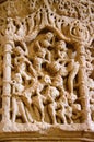 Carving details on the pillar of the Sun Temple. Built in 1026 - 27 AD during the reign of Bhima I of the Chaulukya dynasty, Modhe