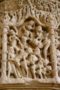 Carving details on the pillar of the Sun Temple. Built in 1026 - 27 AD during the reign of Bhima I of the Chaulukya dynasty, Royalty Free Stock Photo