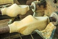 Carving of Dutch wooden clogs