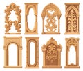 Carving frames and panels. Elegance decoration wooden frame elements isolated on white, flourished framed borders Royalty Free Stock Photo