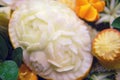 Carving with fruit-flower carved on melon for decoration food Royalty Free Stock Photo