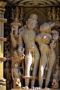 Carving of Hindu God and Goddess Lakshmi and Narayana on the wall of Jagadambi Temple at Khajuraho