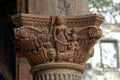 Carving of Hindu Goddess Kalimata with Mahishashur on decorative pillar