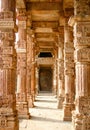 Carving pillars in Qutub Minar in New Delhi, India