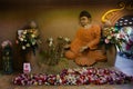 Carving sculpture buddha and deity angel on earth wall for thai people travelers travel visit respect praying blessing at Wat Rai