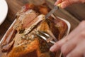 Carving a tasty Thanksgiving roast turkey Royalty Free Stock Photo