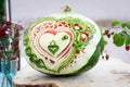 Carving watermelon. Decoration fresh fruit. Design