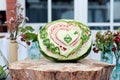 Carving watermelon. Decoration fresh fruit. Design Royalty Free Stock Photo